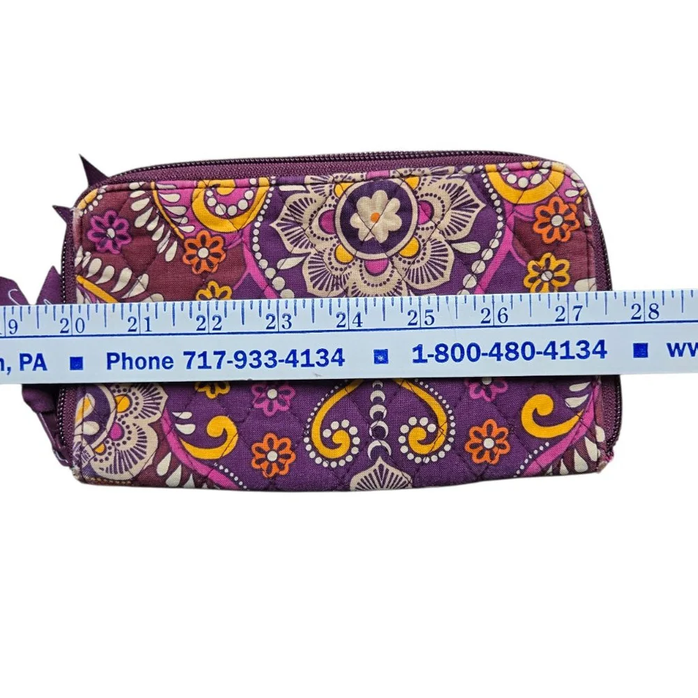 Vera Bradley Safari Sunset Zip bi-fold Wallet Purple Yellow Orange Quilted - Picture 2 of 5